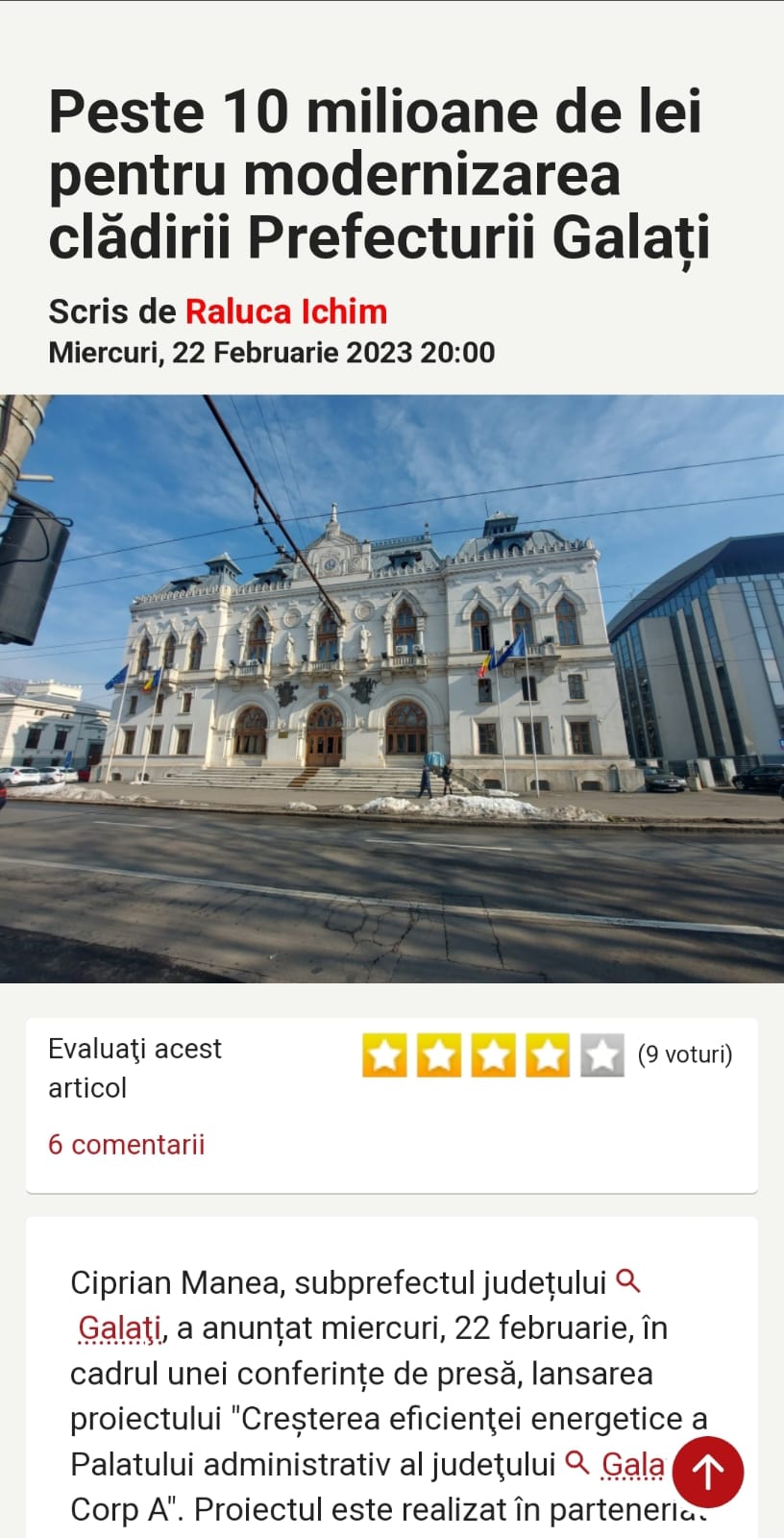 Peste 10 milioane de lei pentru modernizarea clădirii Prefecturii Galați